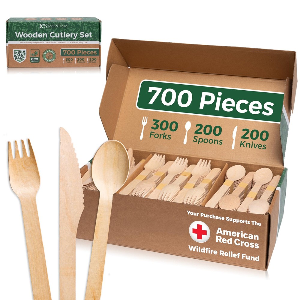 Juego de cubiertos de madera Cubiertos madera desechables Cubiertos compostables