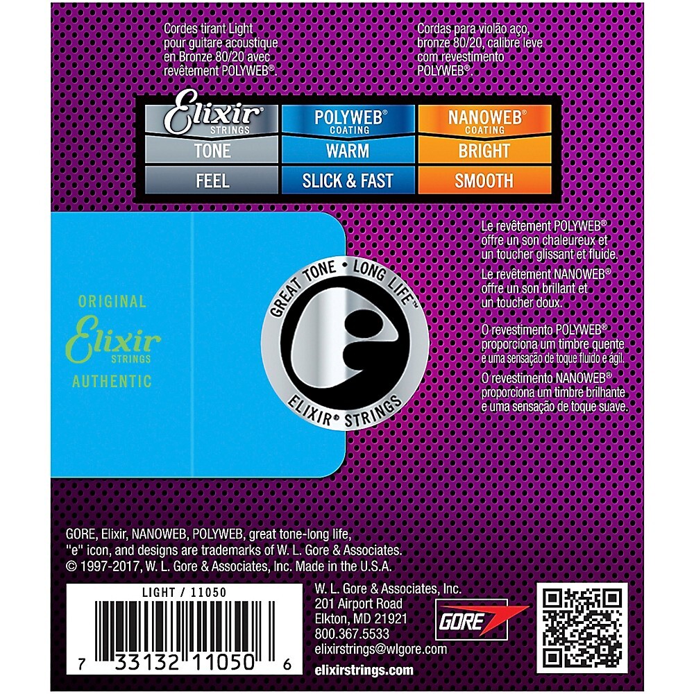 Elixir 80/20 Bronze Acoustic Guitar Strings POLYWEB, Light (.012-.053) 2-Pack