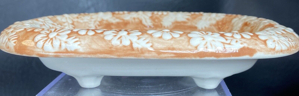 Ceramic Floral Footed Soap Dish Signed Elsa