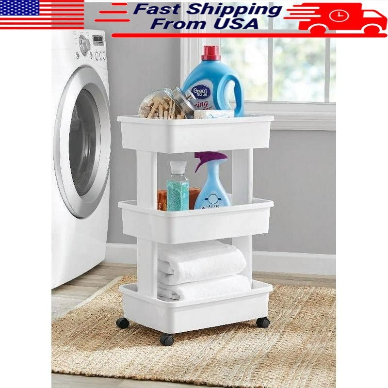 3-Tier Multi-Purpose Rolling Cart Storage Organizer Laundry Craft Office White
