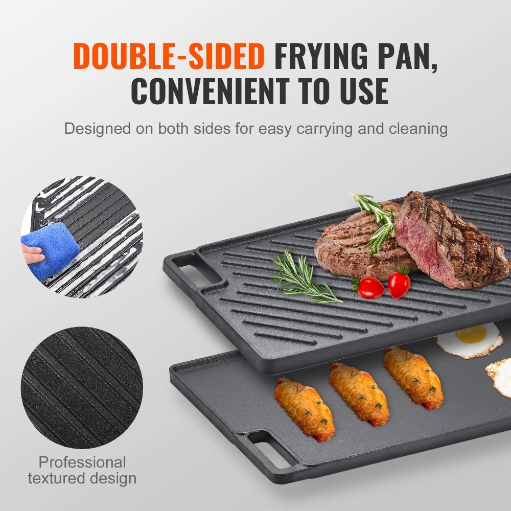 9.7"x16.7" Pre-Seasoned Rectangular Pan, Double Burner Non-Stick Cookware