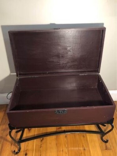 Chest/Vintage coffee table with wrought iron base
