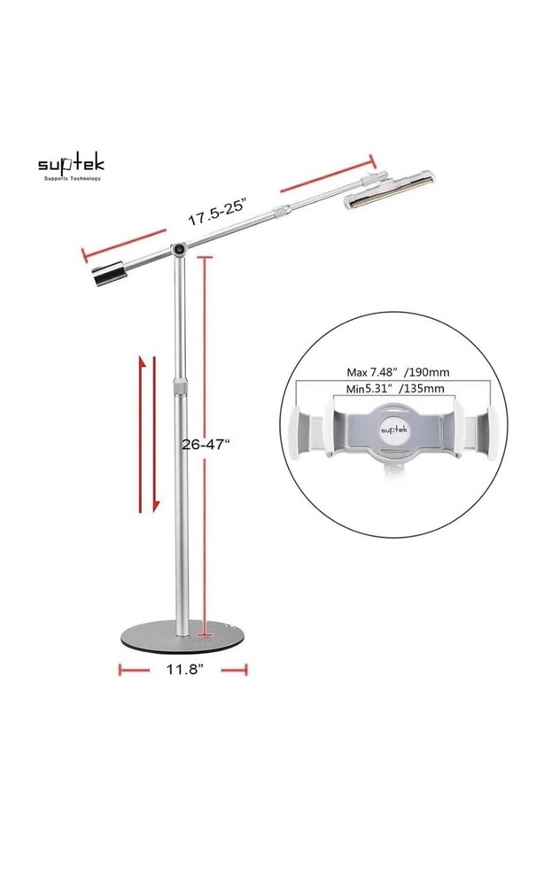 Suptek - Aluminum Adjustable Tablet Floor Stand Holder 360°
