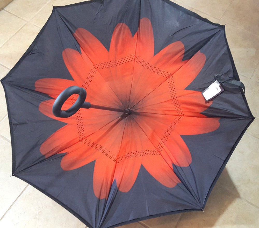Inverted Upside Down Umbrella Rain C Handle Reverse Opening 2 Layer Inside Out