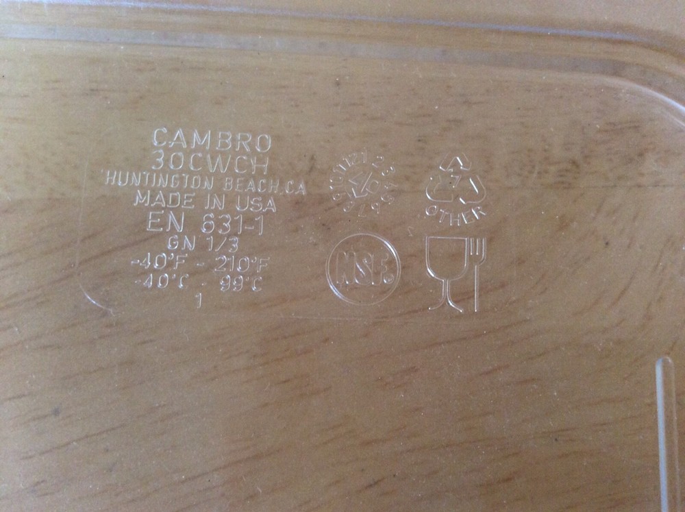 CAMBRO 30CWCH 1/3 SIZE PAN LID CLEAR PLASTIC