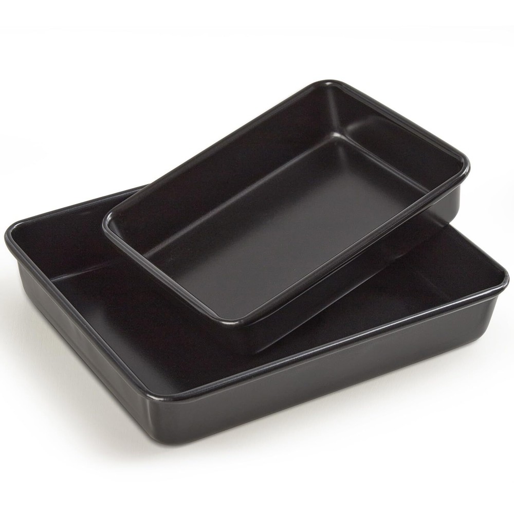 Heavy Roasting Pan Set of 2 Nonstick Rectangular Deep Baking Pans 0.8mm Lasag...