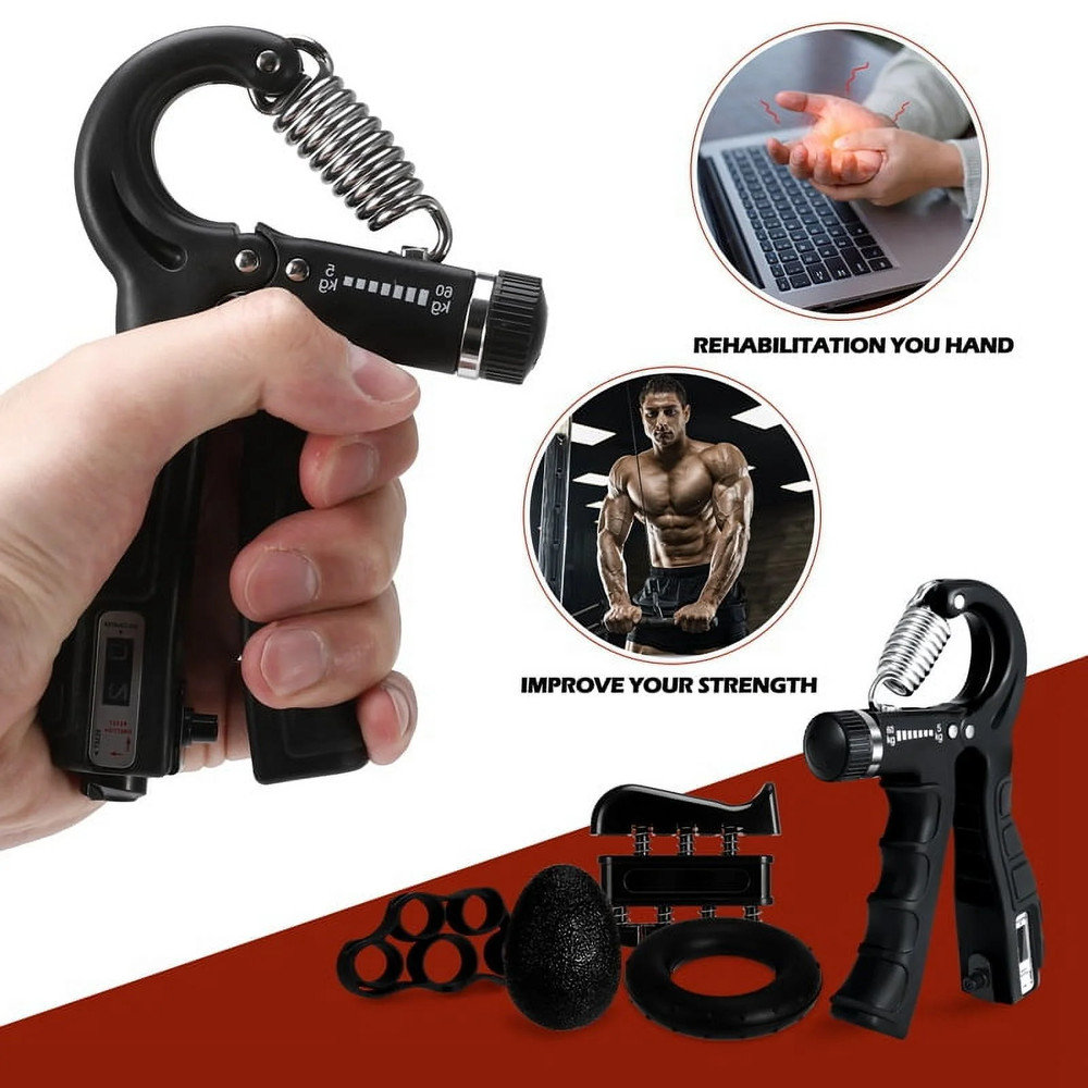 Grip Strength Trainer 6 Pack Adjustable 10-132lb Hand Gripper Counter