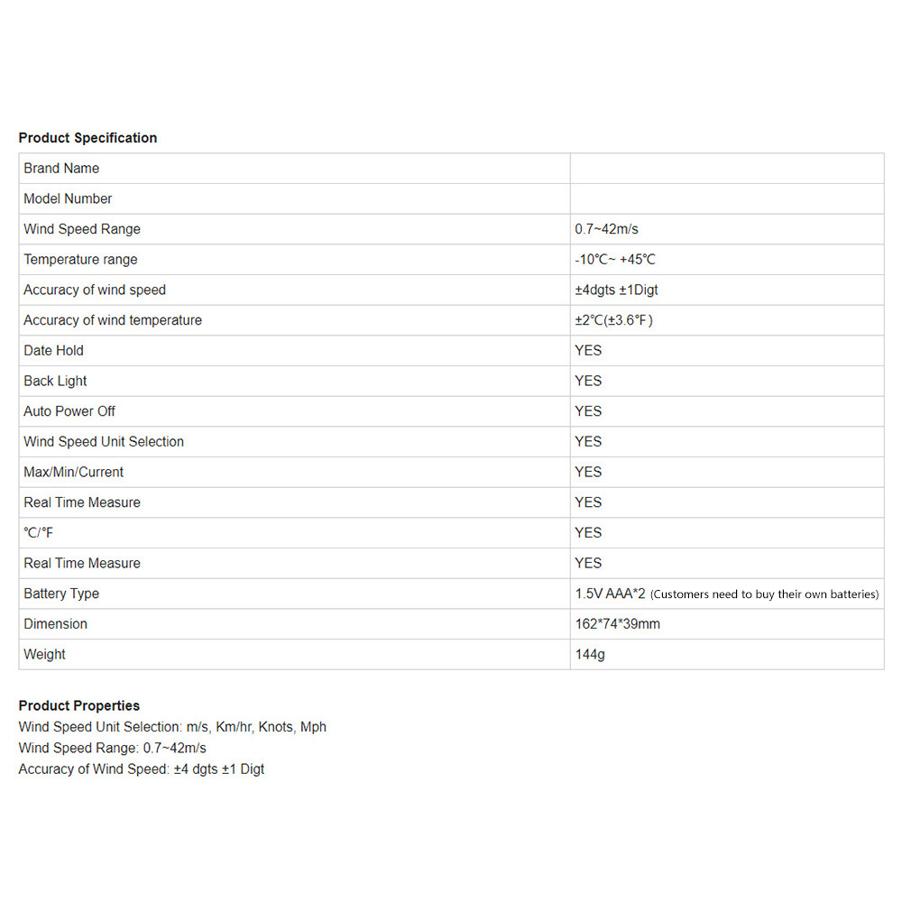 Digital Cup Anemometer Compass Measure Wind Temperature 360°Rotating + Backlight
