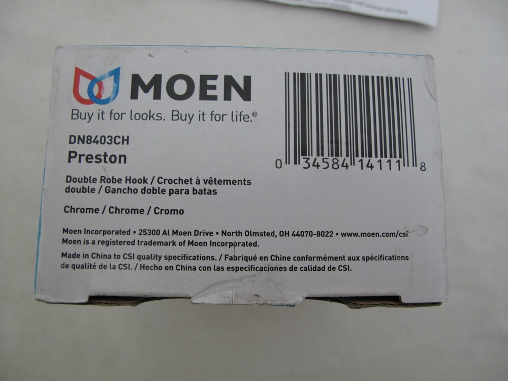 (1) NEW Moen Preston Double Robe Hook - CHROME - DN8403CH
