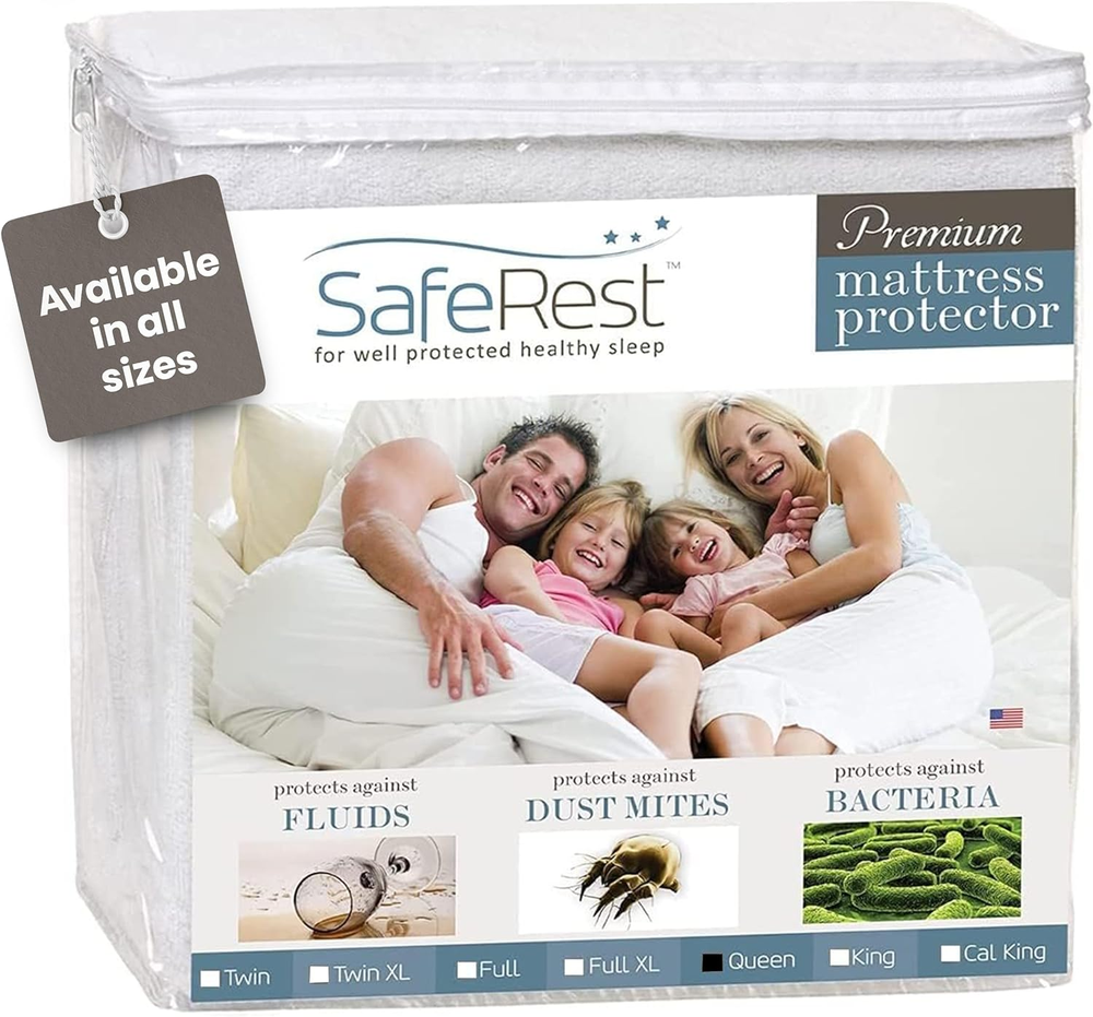 100% Waterproof Queen Size Mattress Protector - Fitted with Stretchable Pockets