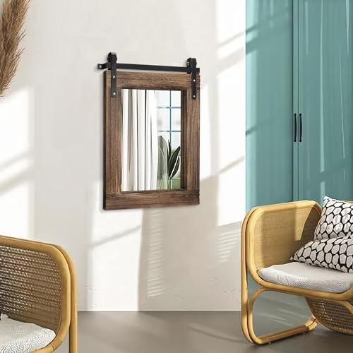 Rustic Rectangle Wood Frame Wall Mirror - Large Decorative Mirror for Bedroom, L