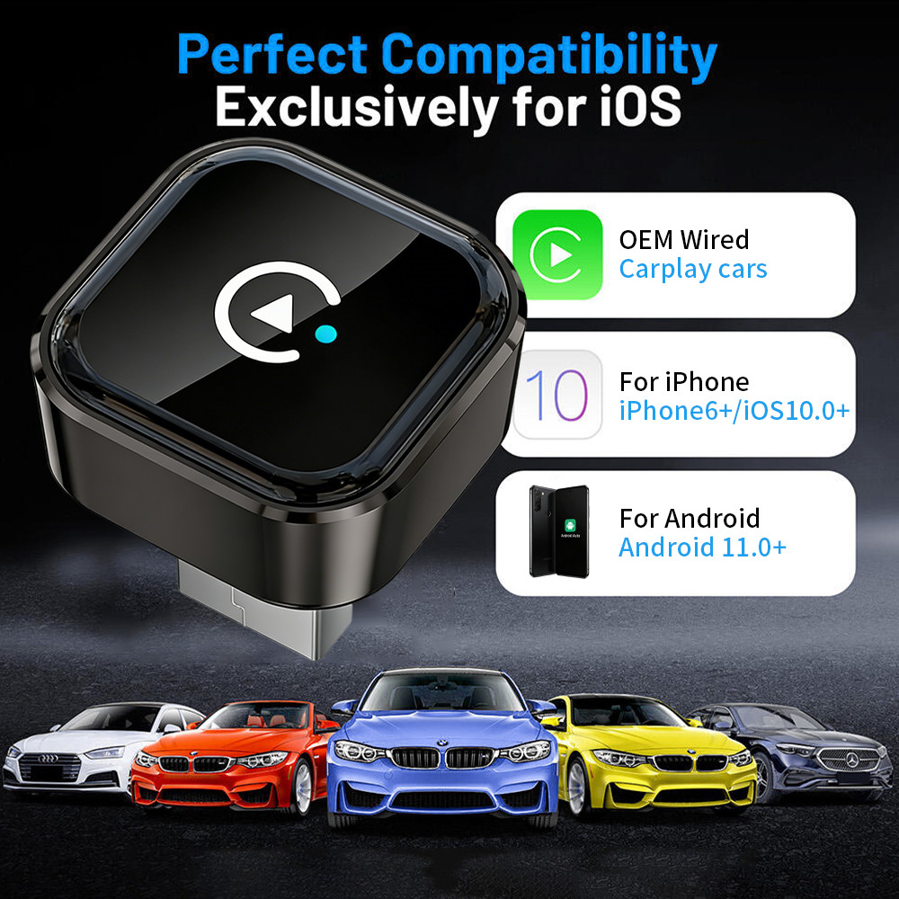 Wireless CarPlay Adapter for Apple iPhone & Android Auto USB Adapter Plug & Play