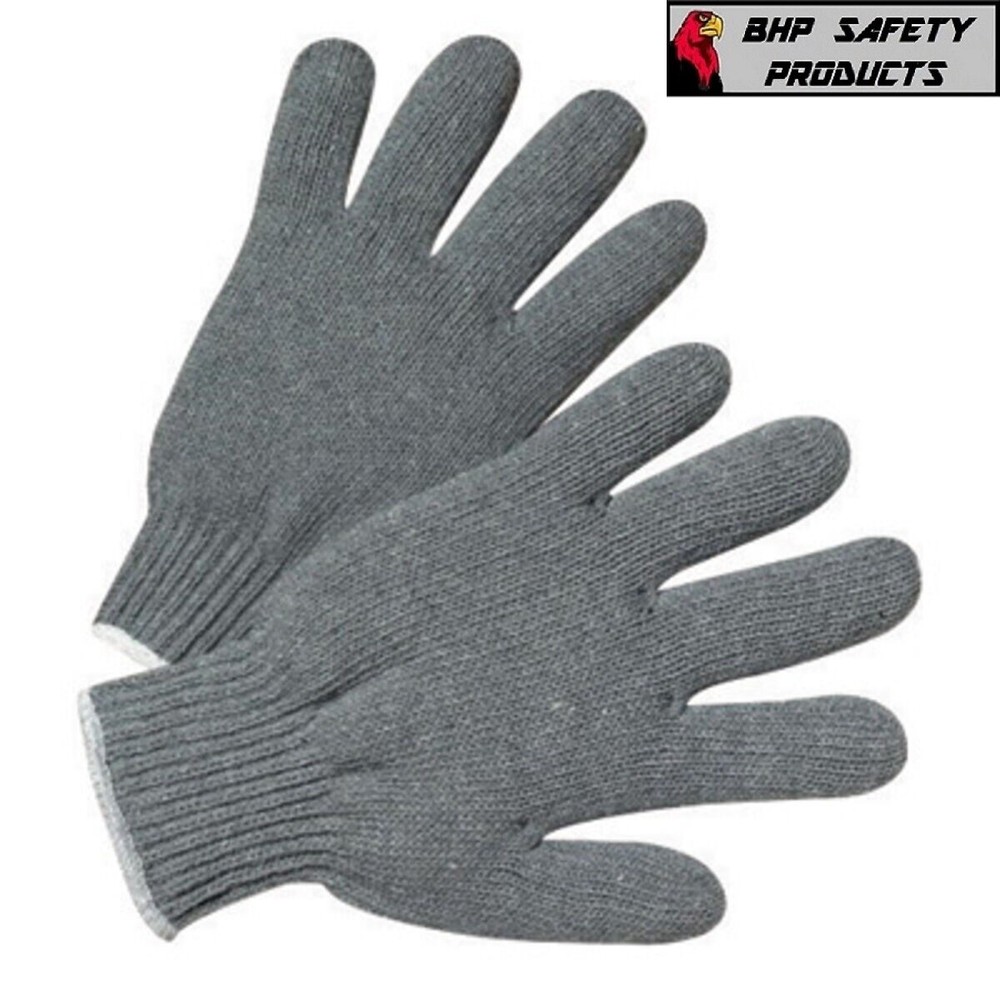 12 PAIR 1 DOZEN GRAY STRING KNIT POLY COTTON WORK GLOVES PAIRS GREY (SM-L)