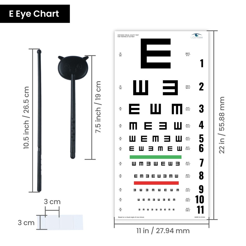 UCanSee E Eye Chart Visual Acuity Chart 22x11 inches