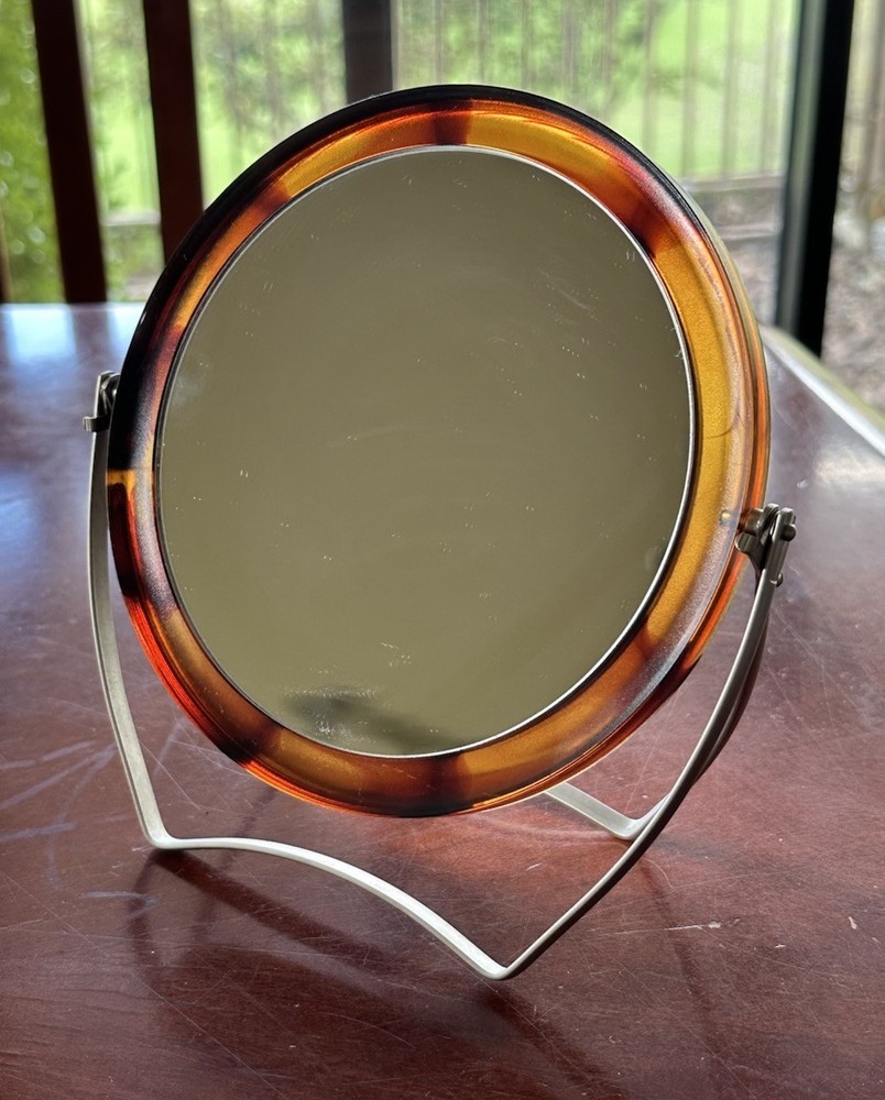 Faux Tortoiseshell Makeup Mirror Double Sided Plastic
