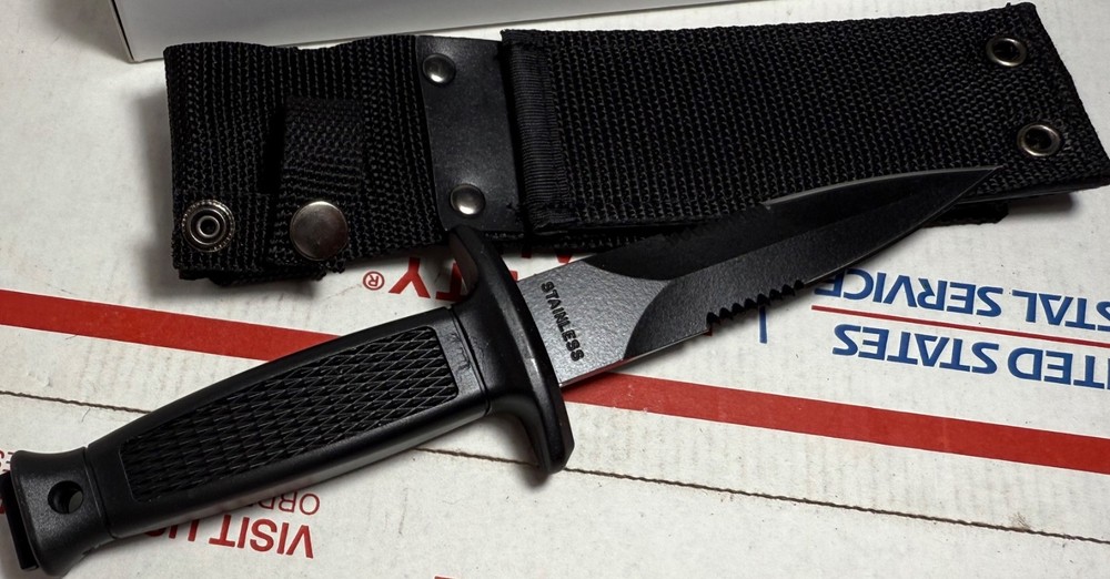 STURM MILTEC COMBAT KNIFE / MULTI-PURPOSE SERRATED BOOT KNIFE W/ SHEATH (
