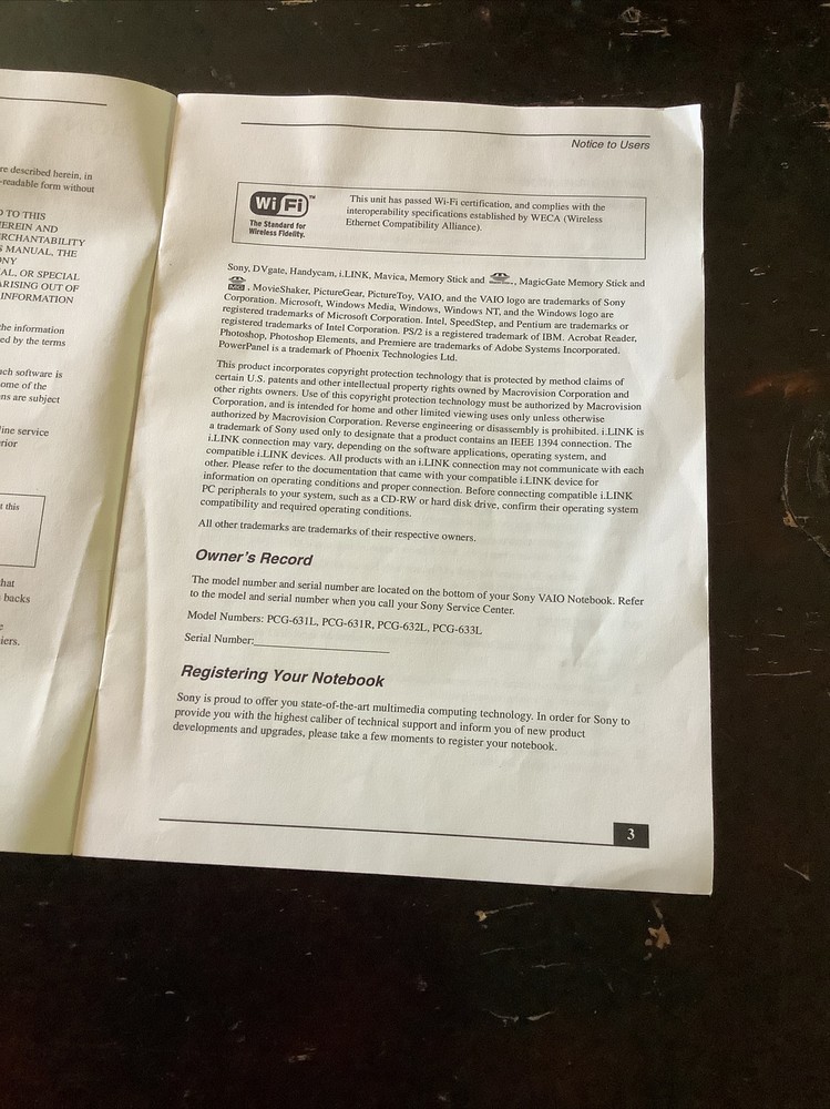 2 Sony VAIO Notebook Quick Start & Notes on Use PCG-R505 Series Computer manuals