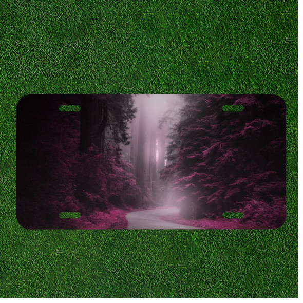 Creative License Plate Auto Tag With Stunning Purple Forest