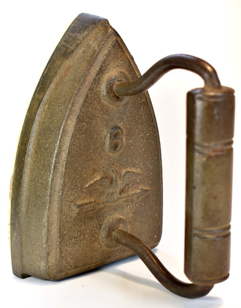 Antique Sad Iron - Wool Felt Bottom - Solid Iron Handle - 6 Eagle