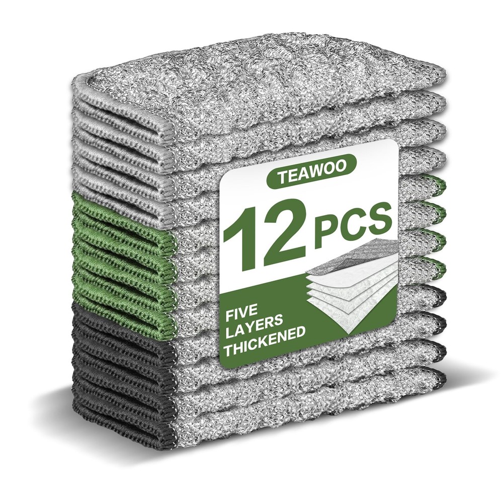 TEAWOO 12 PCS Five-Layer Non-Scratch Multipurpose 12PCS 6.3*4.7 inch, 12 Pack