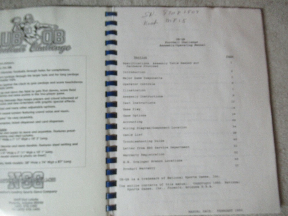 UB QB NSC arcade game manual
