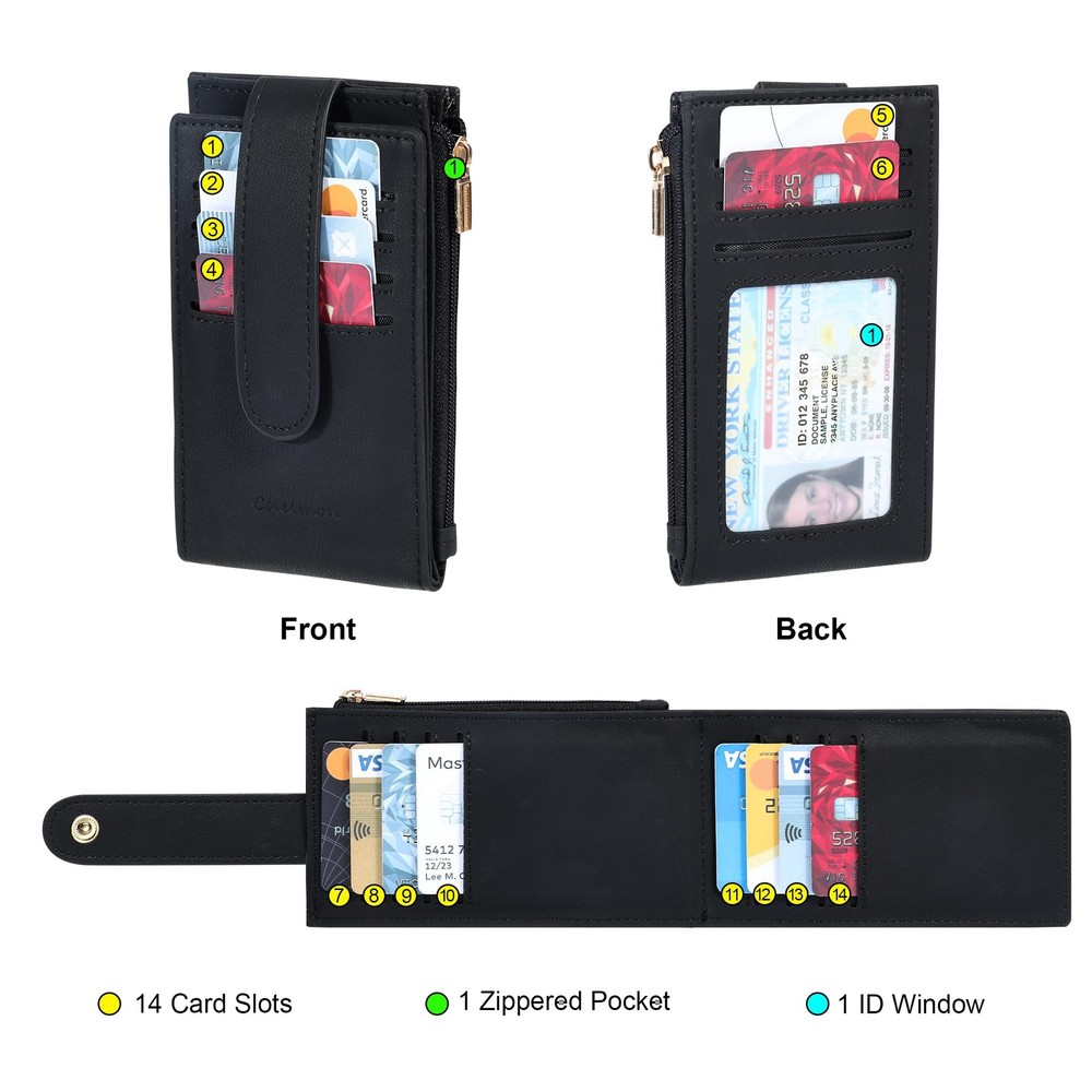 Chelmon Womens Wallet Slim RFID Blocking Bifold Multi One Size, Black Smooth