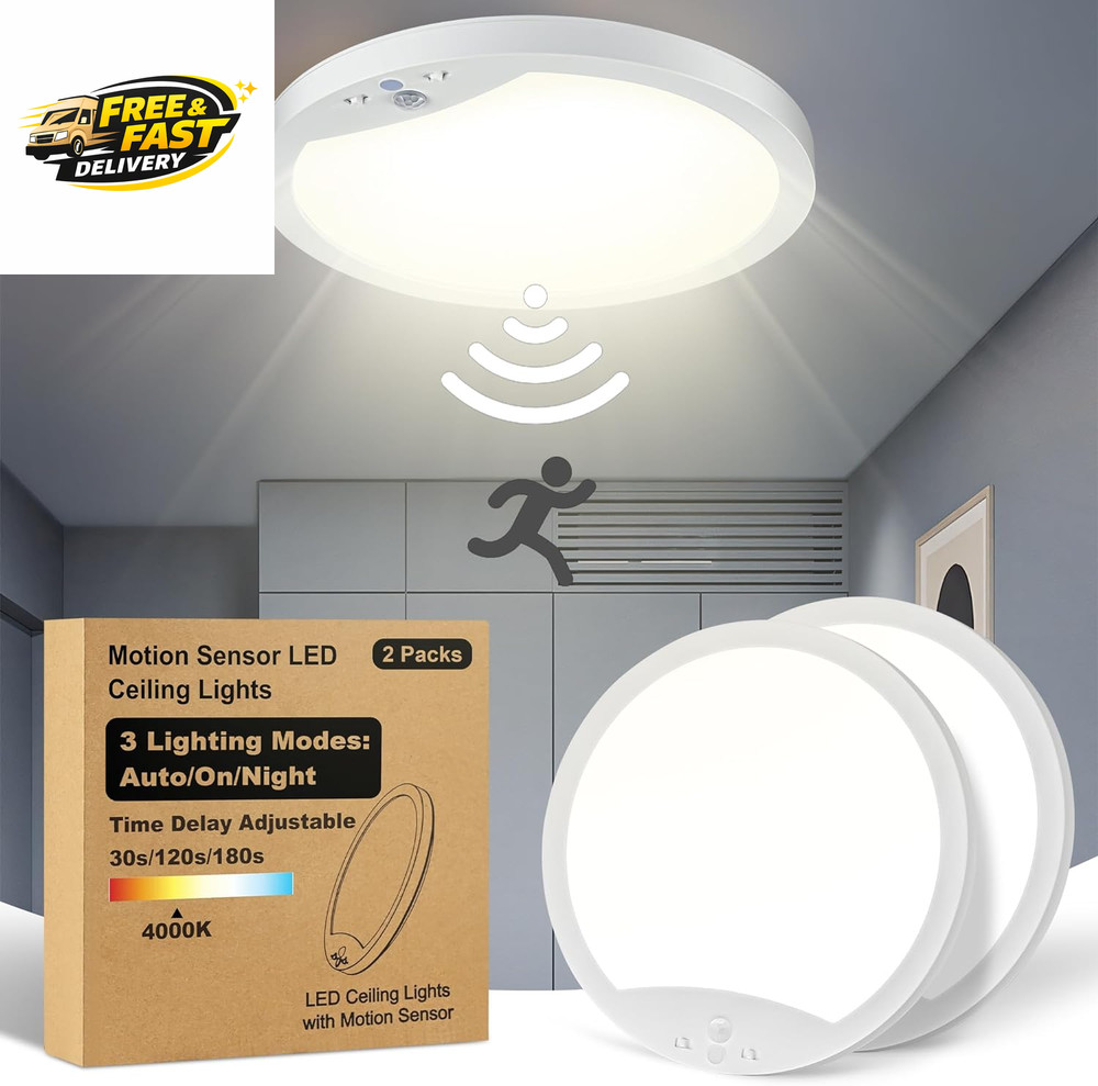 2-Pack 20W Motion Sensor Ceiling Lights Hard-Wired, 9Inch Indoor Motion