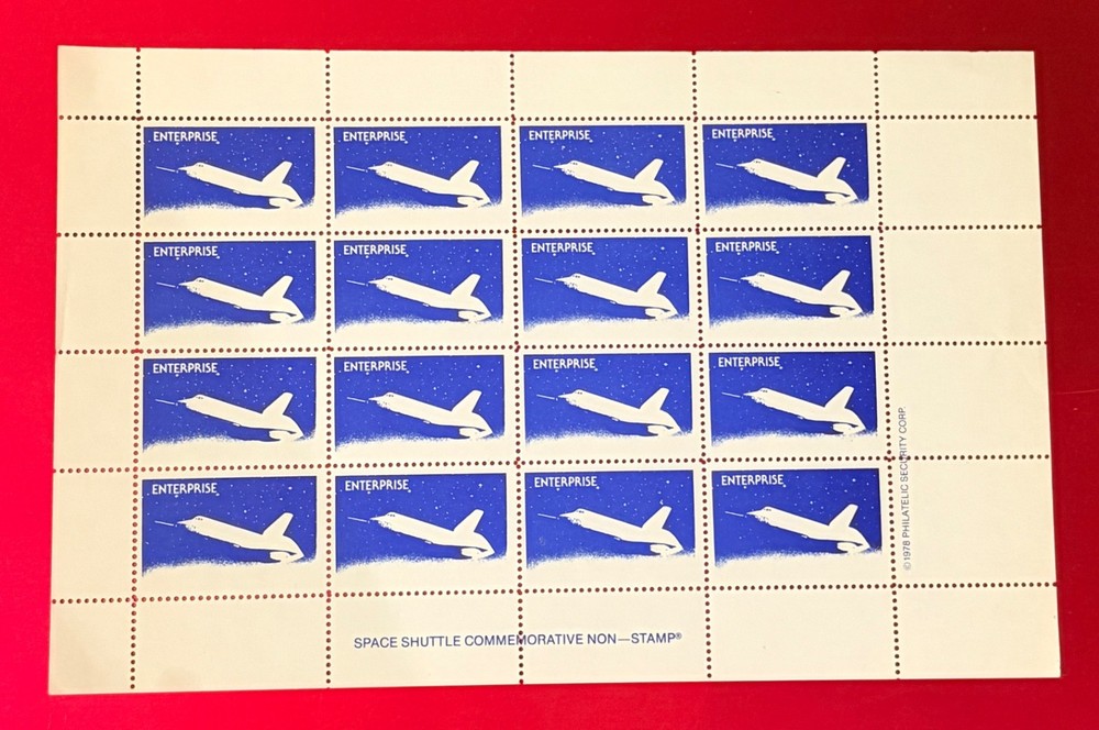 SPACE SHUTTLE ENTERPRISE NON-POSTAGE VALUE STAMP PLATE BLOCK