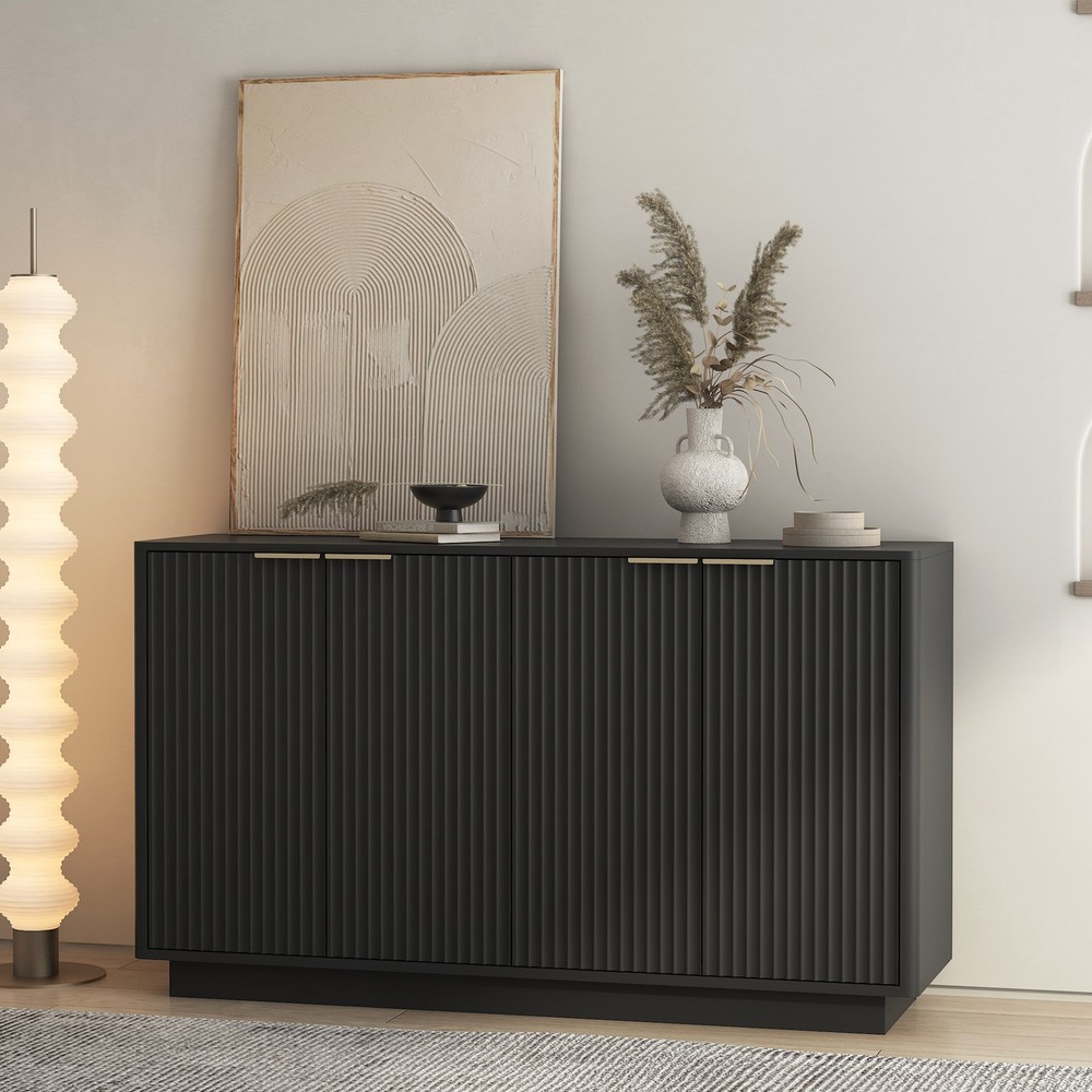 Black Modern Buffet Cabinet with Storage, Fluted Sideboard Large Buffet with A