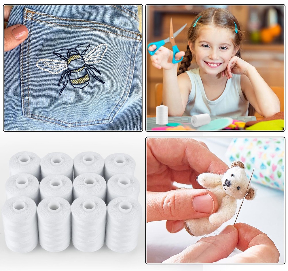 Sewing Thread 12 Spools 1000 Yards Each All Purpose Polyester White