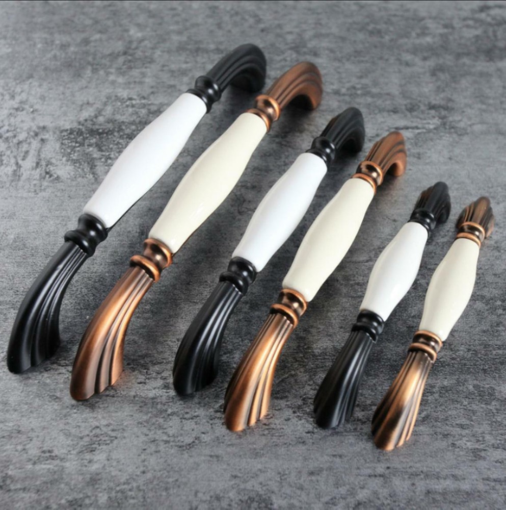 Ceramic Cabinet Pull Handles Antique Dresser Drawer Knobs Black White Pulls