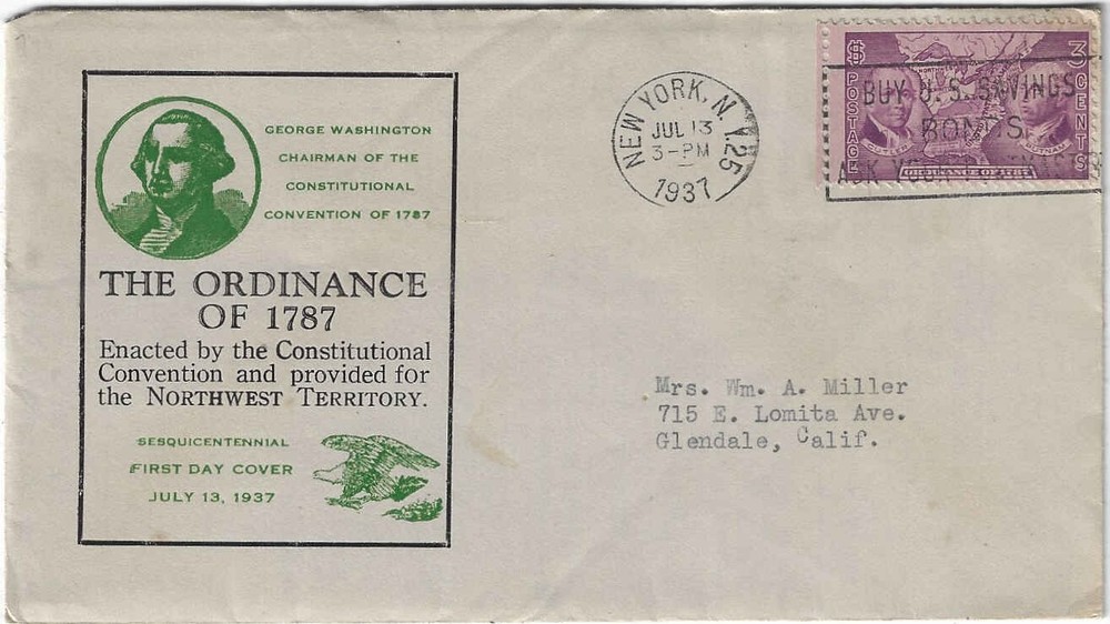 FDC  #795-50   --  Northwest Ordinance --  1st Cachet Craft