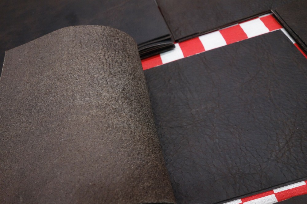 HORWEEN EBONY ROWDY SHRUNKEN BISON 4 oz. LEATHER, UNEVEN BACK TEXTURE, COLOR..