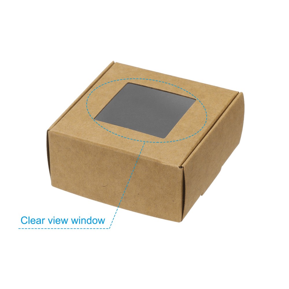 40Pcs 3"x3"x1.6" Paper Soap Box with Window Soap Boxes Square Brown