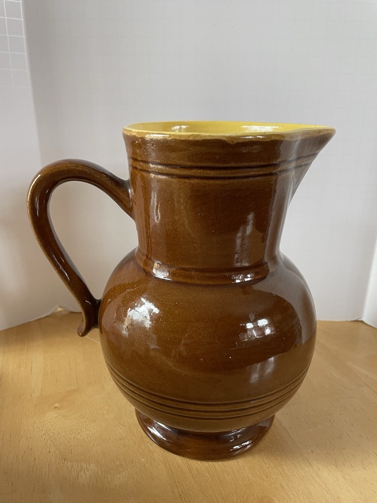 Pitcher Brown Glazed 7 1/2” Yellow Interior