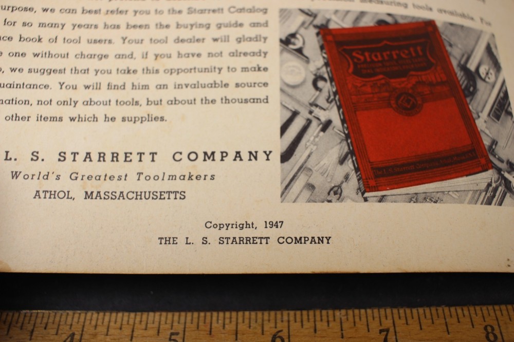 1947 Starrett Tools Instruction Booklet