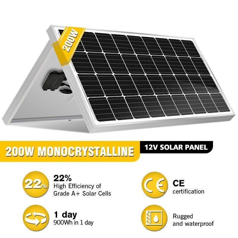 200W 12V Solar Panel High Efficiency Moncrystalline Module RV Off Grid System