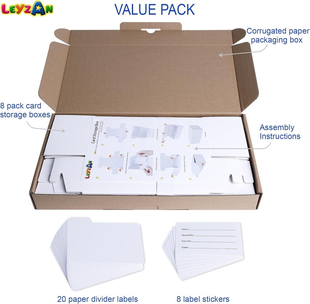 Trading Card Storage Boxes,8-Pack • Includes Dividers and Labels,14.4-inch Width
