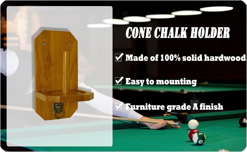 Wall Mounted Cone Chalk Holder, Pool Table Accessory, Solid Wood Classic Oak