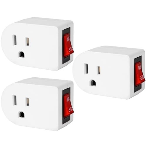 Grounded Outlet with on off Switch (3 Pack), Single Power Adapter Outlet 15A 187