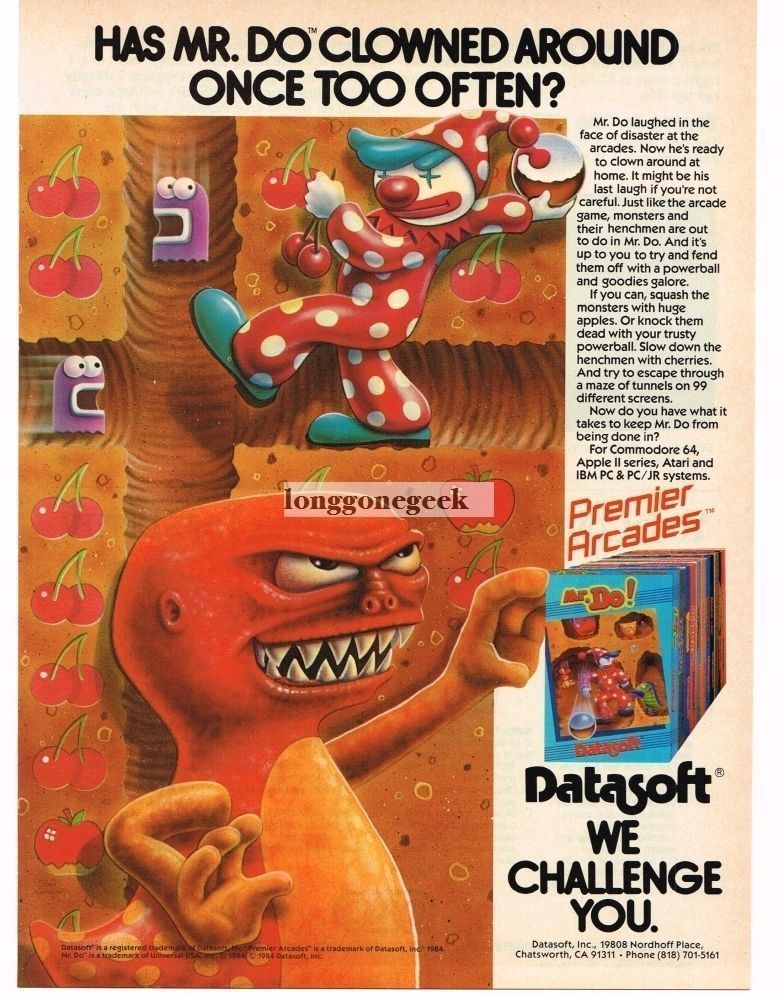 1984 Datasoft Mr. Do Computer Video Game Clown Vintage Ad