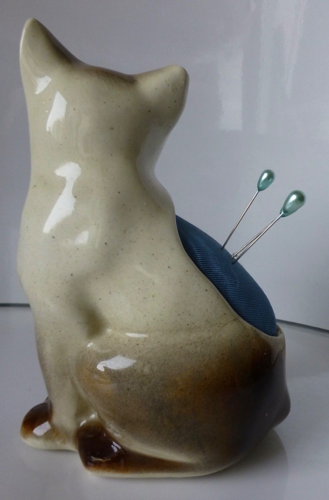Vintage Siamese Cat Planter Pincushion