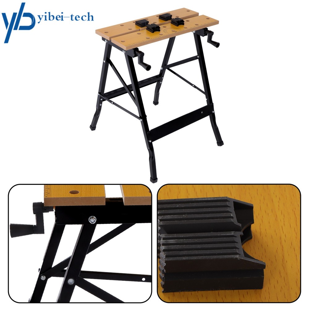 220lbs Capacity Adjustable Folding Workbench with Protractor & Built-in Ruler