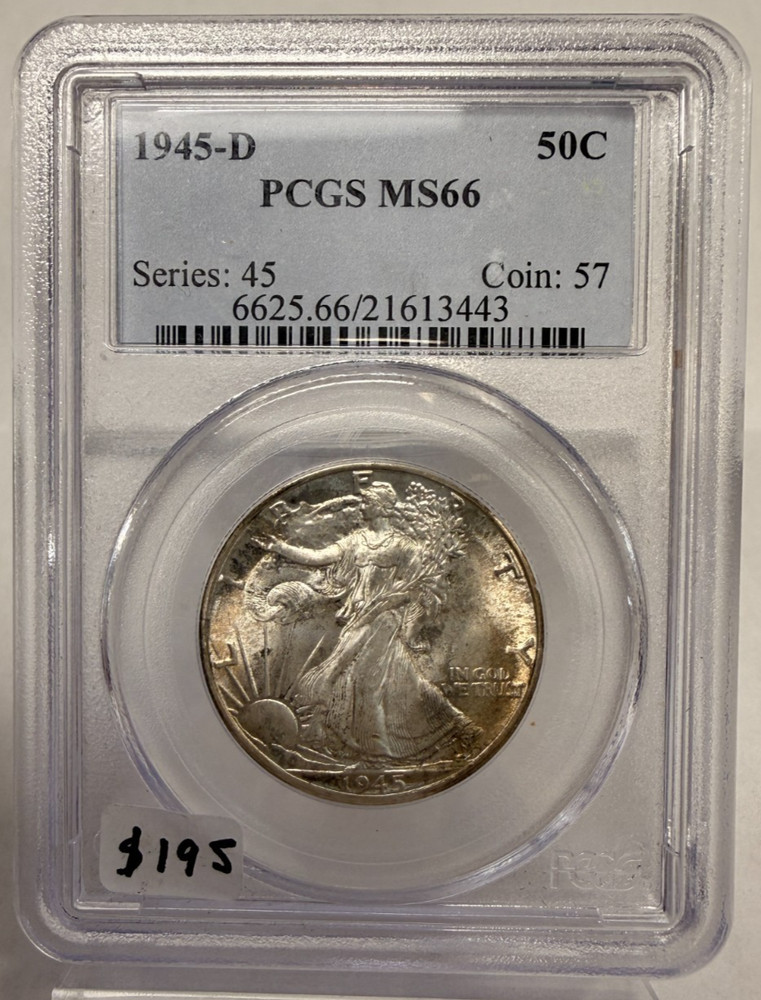 1945 D WALKING LIBERTY HALF DOLLAR 50C PCGS MS 66