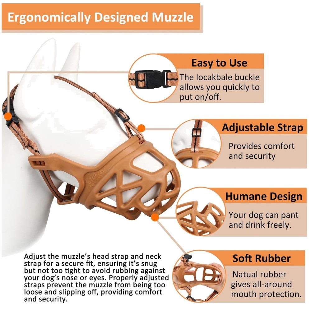 Brown Rubber Dog Muzzle for Training, Grooming