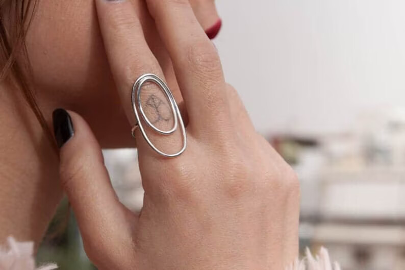 Large Open Oval Ring 925 Sterling Silver Band& Statement Handmade Ring All size
