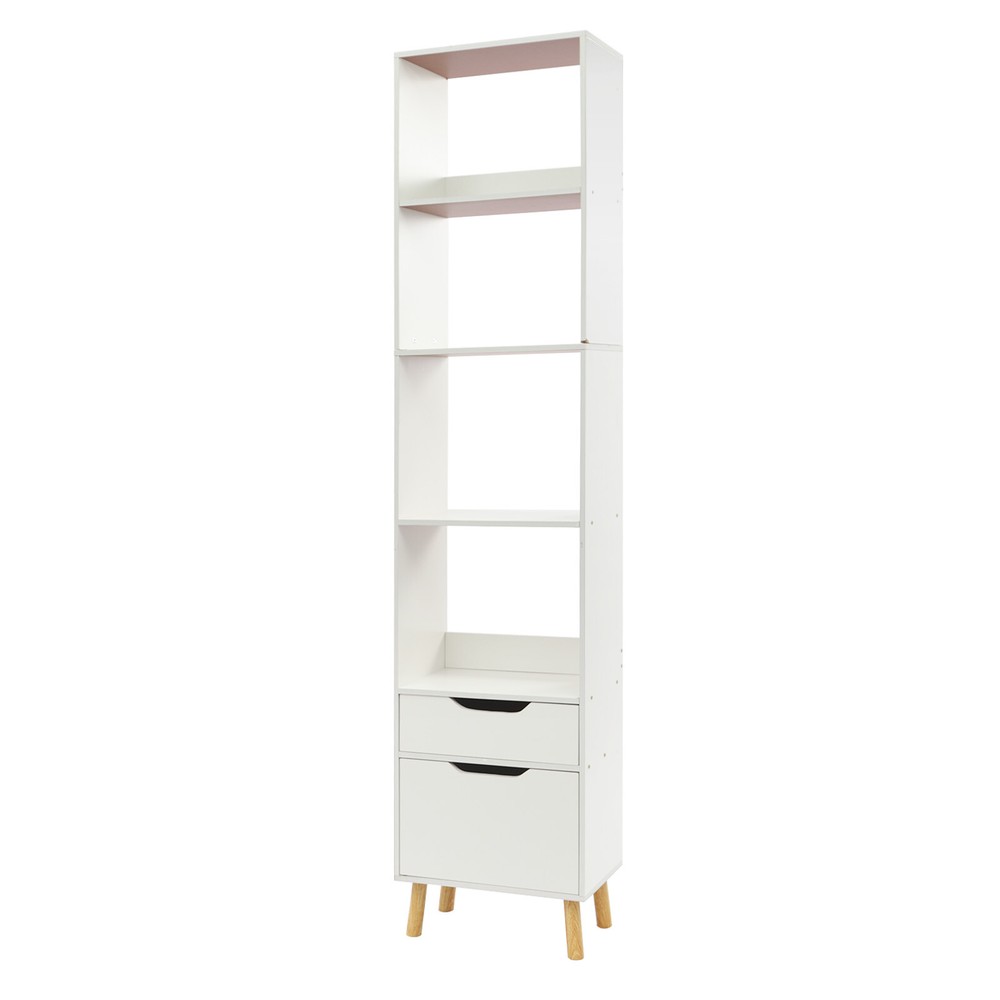 Bookshelf Display Organizer Floor Standing Bookcase Storage Rack with Drawers