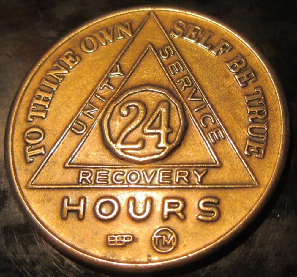 Alcoholics Anonymous AA 24 Hours Bronze Medallion token Chip Sobriety Sober