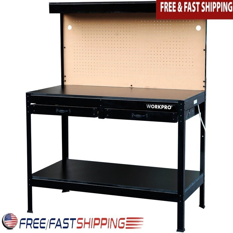 Multi-Purpose Workbench W/Work Light Pegboard & Tool Storage Heavy-Duty DIY’ New