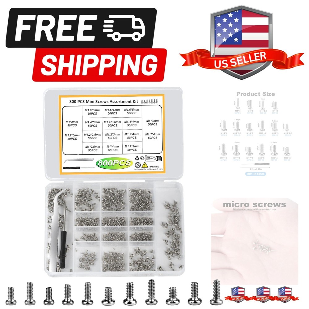 Tiny Screws for Electronics, 800 pcs Mini Micro Small Phillips Pan Head Machi...